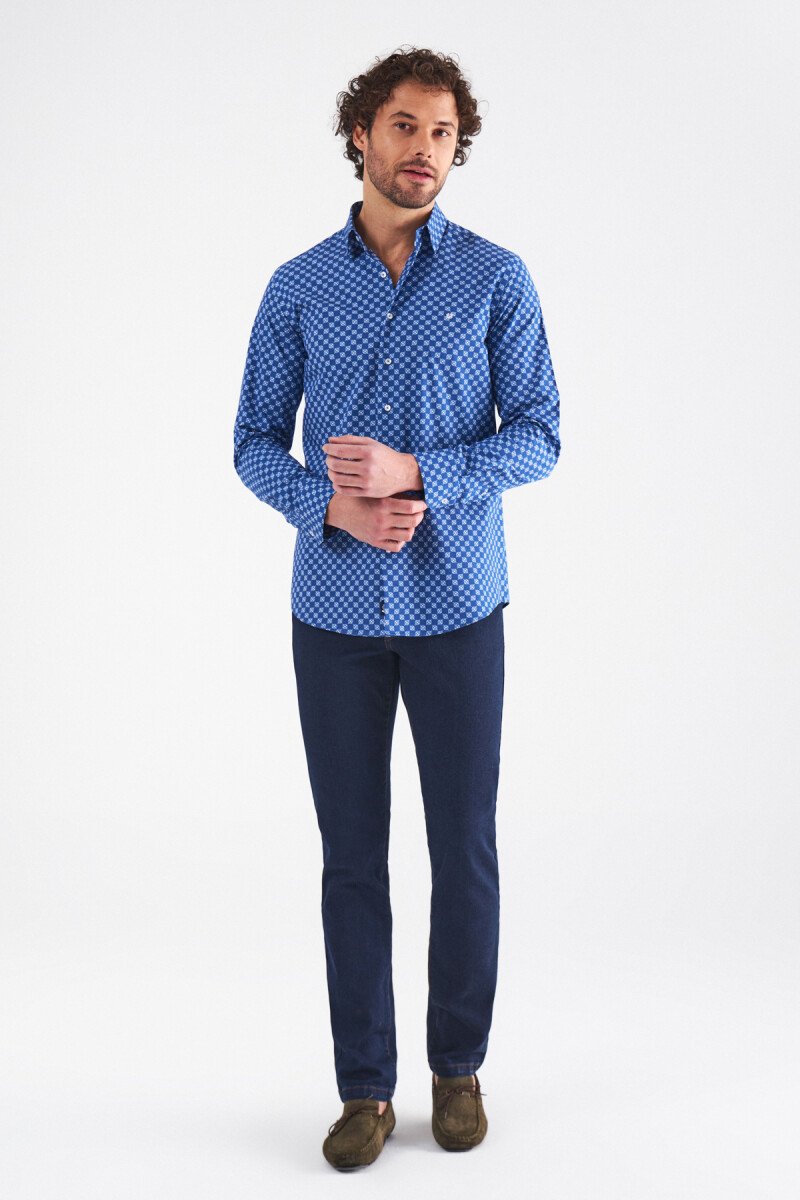 Lacivert Desenli Slim Fit Erkek Spor Gömlek - 5