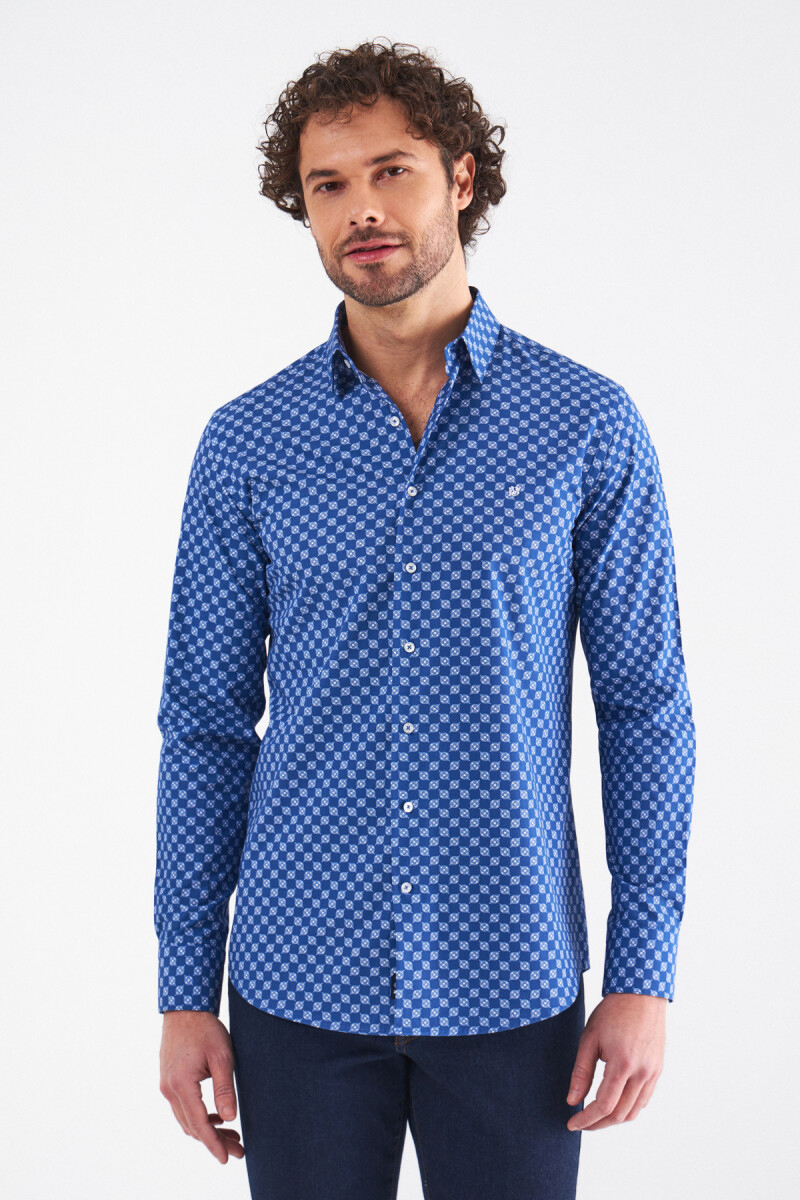 Lacivert Desenli Slim Fit Erkek Spor Gömlek