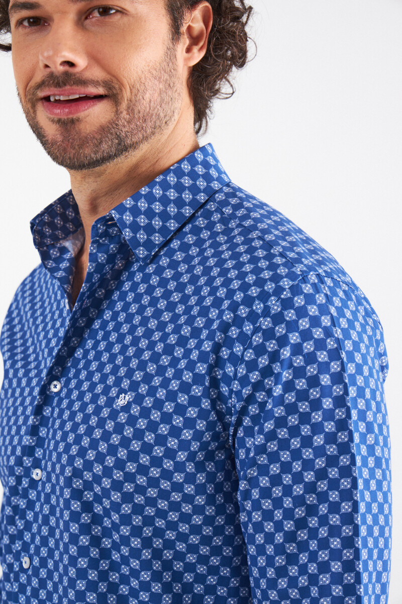 Lacivert Desenli Slim Fit Erkek Spor Gömlek - 4