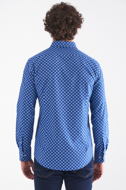 Lacivert Desenli Slim Fit Erkek Spor Gömlek - 2