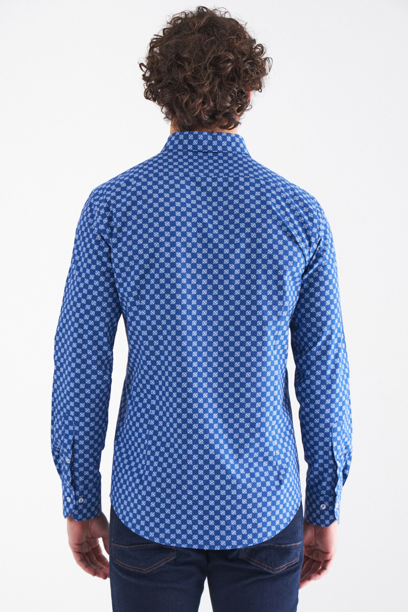 Lacivert Desenli Slim Fit Erkek Spor Gömlek (1)