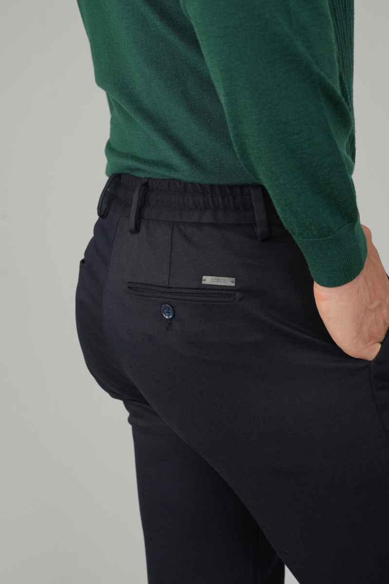 Lacivert Doğal Pamuk Lastikli Jagger Pantolon - 4