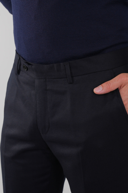 Lacivert Doğal Pamuk Pilesiz Spor Pantolon - 3