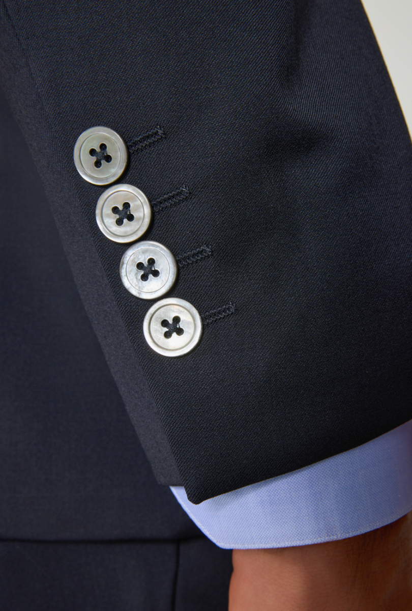 Lacivert Dokuma Mono Yaka Çift Yırtmaçlı 6 Drop Yün Klasik Takım Elbise - 5