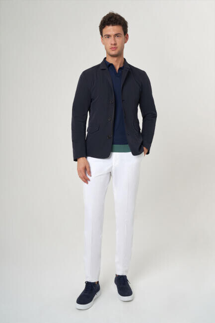 Lacivert Erkek Düğmeli Ceket Mont - 5