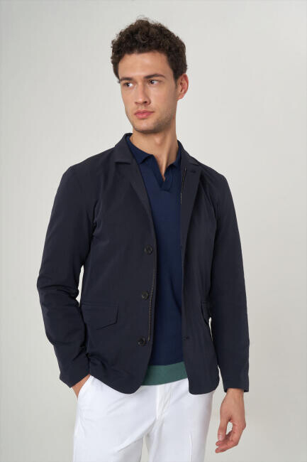 Lacivert Erkek Düğmeli Ceket Mont 