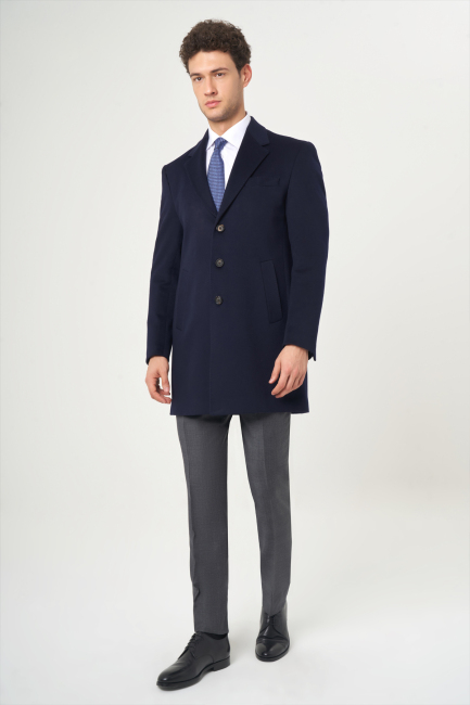 Lacivert Erkek Platinum Yün Palto - 5