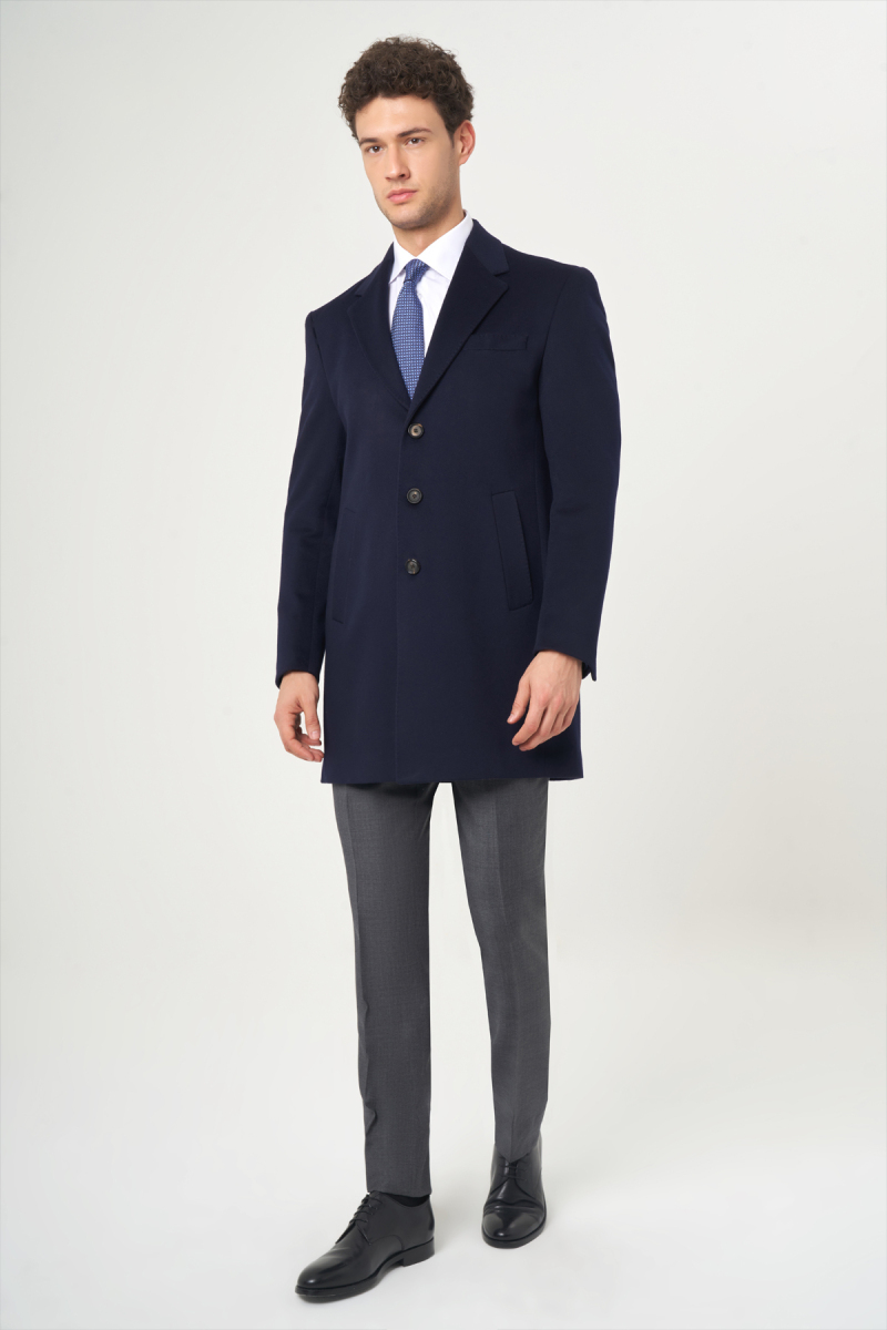 Lacivert Erkek Platinum Yün Palto - 5