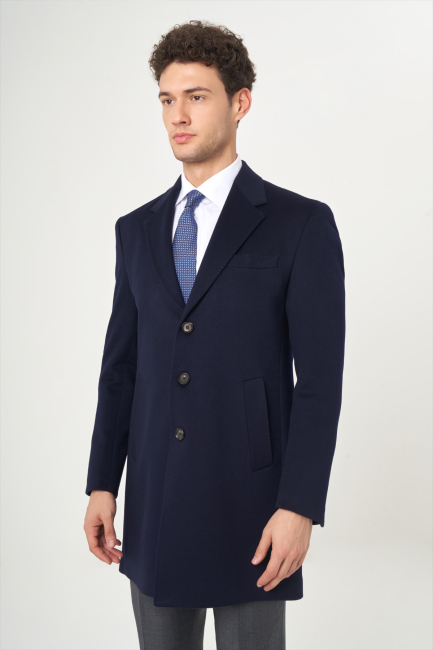 Lacivert Erkek Platinum Yün Palto - 4