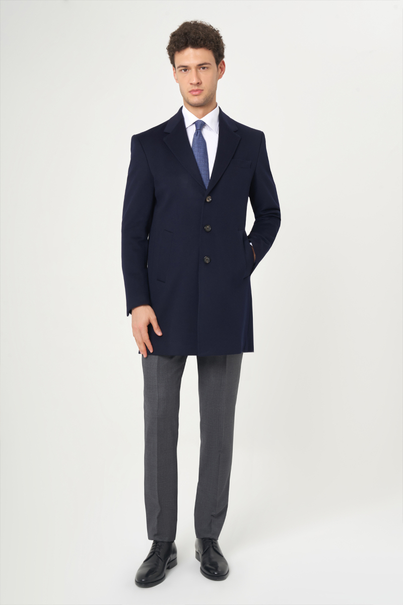 Lacivert Erkek Platinium Yün Palto