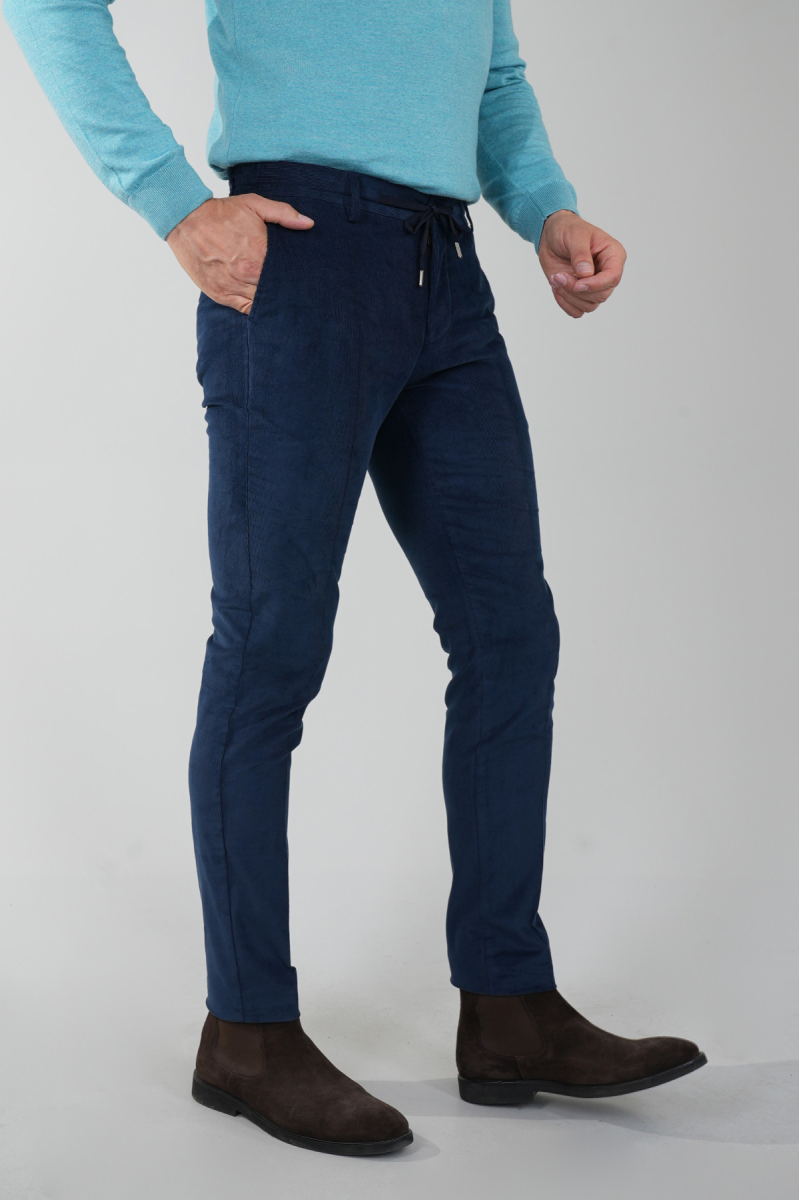 Lacivert Kadife Pamuklu Likralı Esnek Rahat Jagger Erkek Pantolon - 1