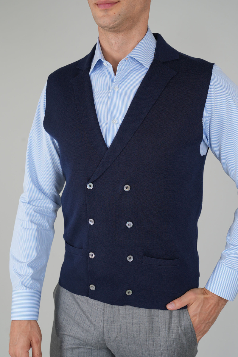 Lacivert Kruvaze Yün Erkek Yelek (1)