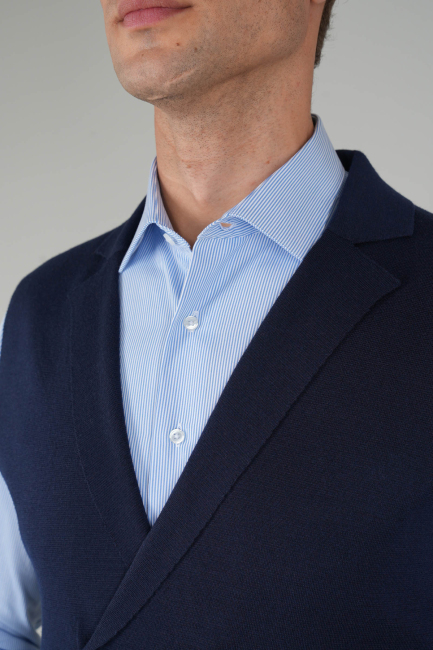 Lacivert Kruvaze Yün Erkek Yelek - 4