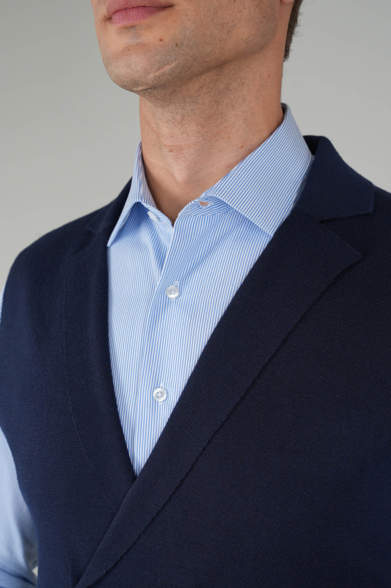 Lacivert Kruvaze Yün Erkek Yelek - 4