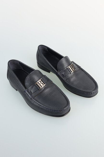 Lacivert Metal Tokalı Kösele Erkek Ayakkabı - 1