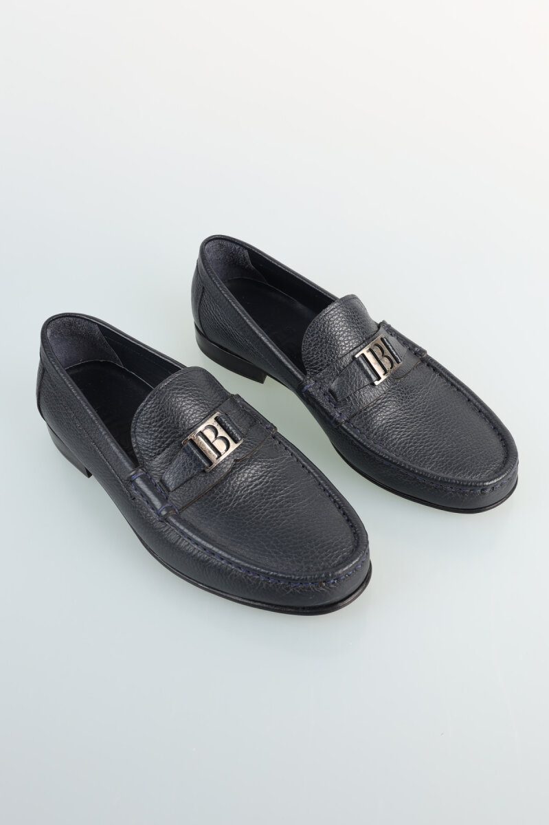 Lacivert Metal Tokalı Kösele Erkek Ayakkabı - 1