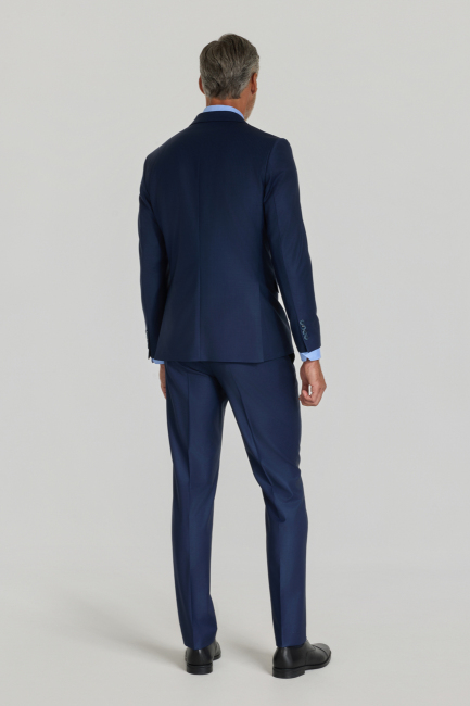 Lacivert Mono Yaka Çift Yırtmaçlı 6 Drop Yün Slim Fit Takım Elbise - 8