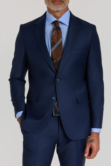 Lacivert Mono Yaka Çift Yırtmaçlı 6 Drop Yün Slim Fit Takım Elbise - 5