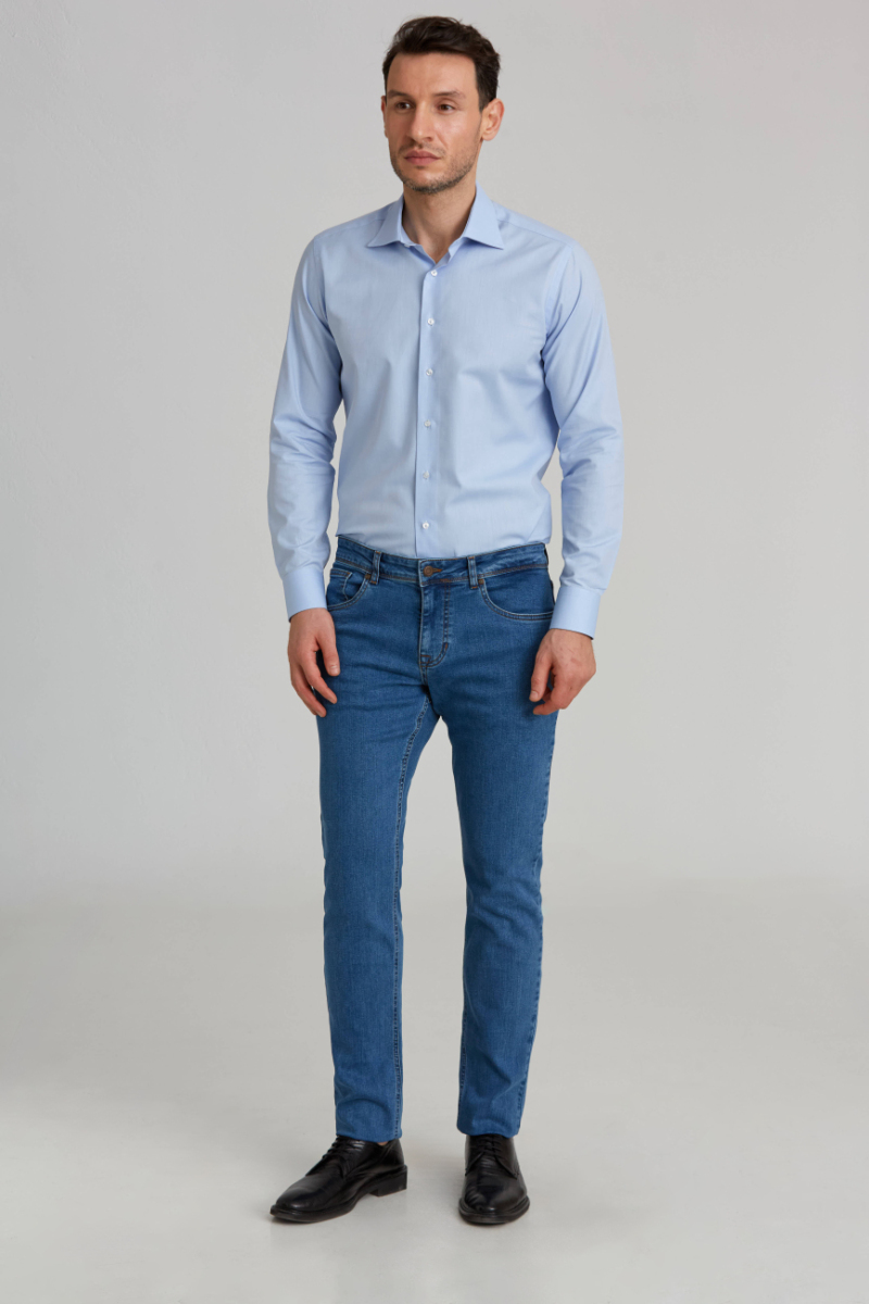 Lacivert Pamuk 5 Cepli Denim Erkek Pantolon - 4