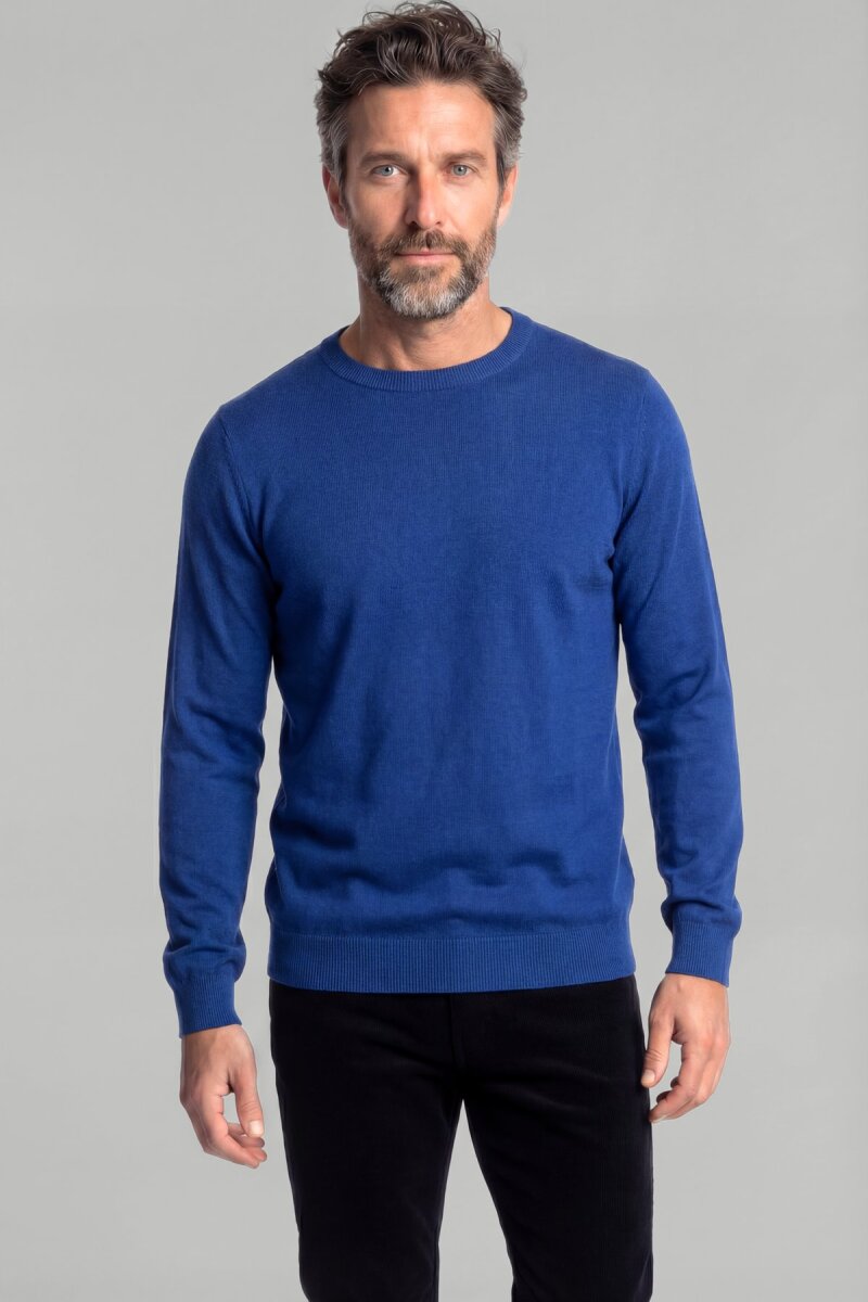 Lacivert Uzun Kol Bisiklet Yaka Pamuk Yazlık Triko - 1