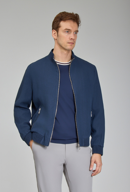 Lacivert Yazlık Keten Erkek Mont  - 3