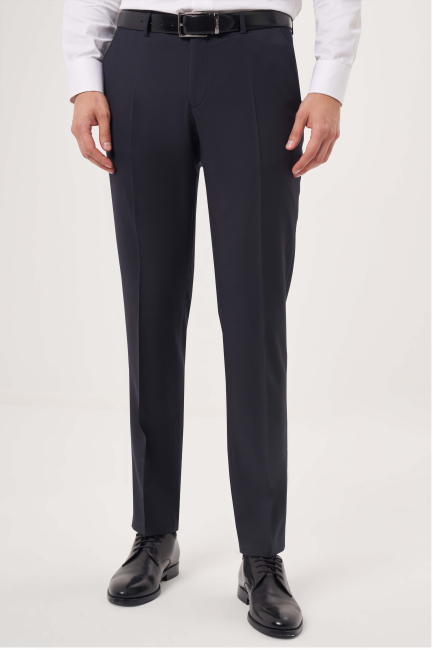 Lacivert Yün Dokuma Klasik Erkek Pantolon - 1