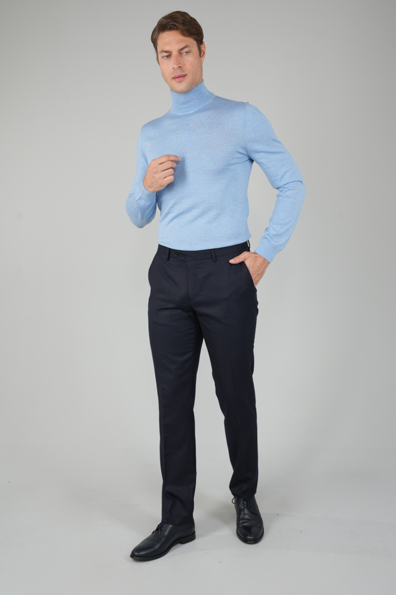 Lacivert Yün Flanel Regular Fit Klasik Erkek Pantolon - 5