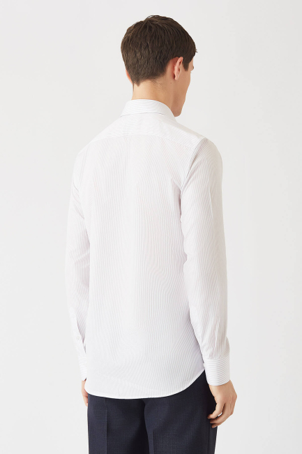 Lila Pamuk Çizgili Klasik Erkek Gömlek - 2