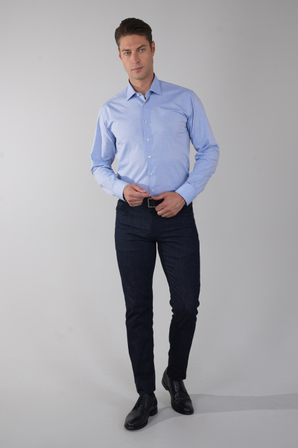 Mavi Monti Uzun Kol Klasik Yaka Cepsiz Erkek Gömlek   - 5