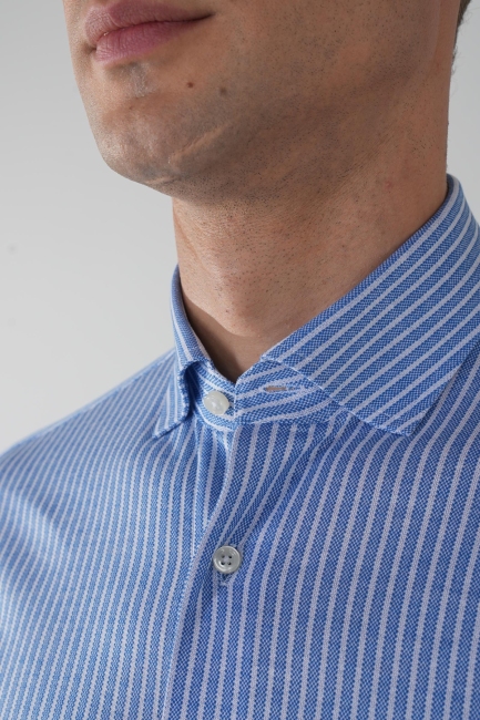 Mavi Uzun Kol İtalyan Yaka Cepsiz Erkek Gömlek   - 3