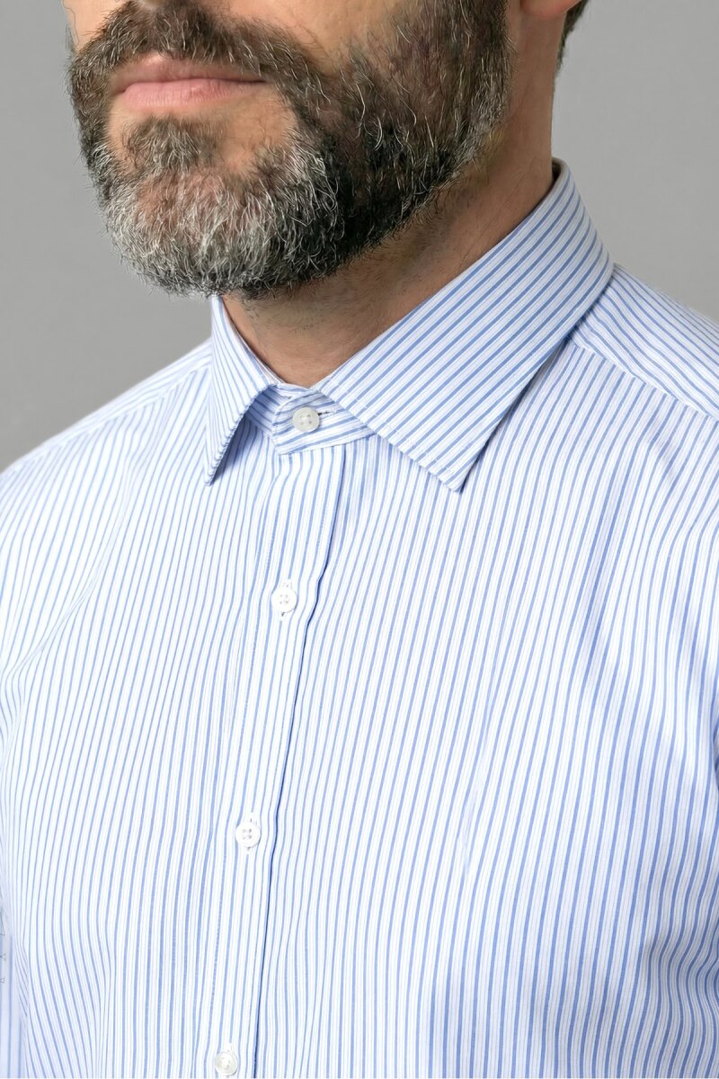 Mavi Uzun Kol Klasik D Yaka Cepsiz Erkek Gömlek   - 3