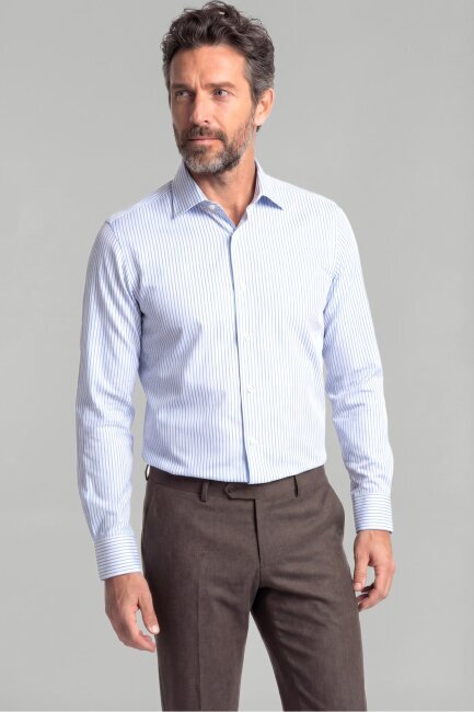 Mavi Uzun Kol Klasik D Yaka Cepsiz Erkek Gömlek   - 1