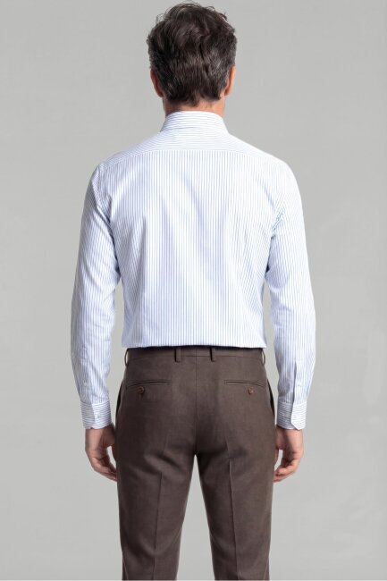 Mavi Uzun Kol Klasik D Yaka Cepsiz Erkek Gömlek   - 2