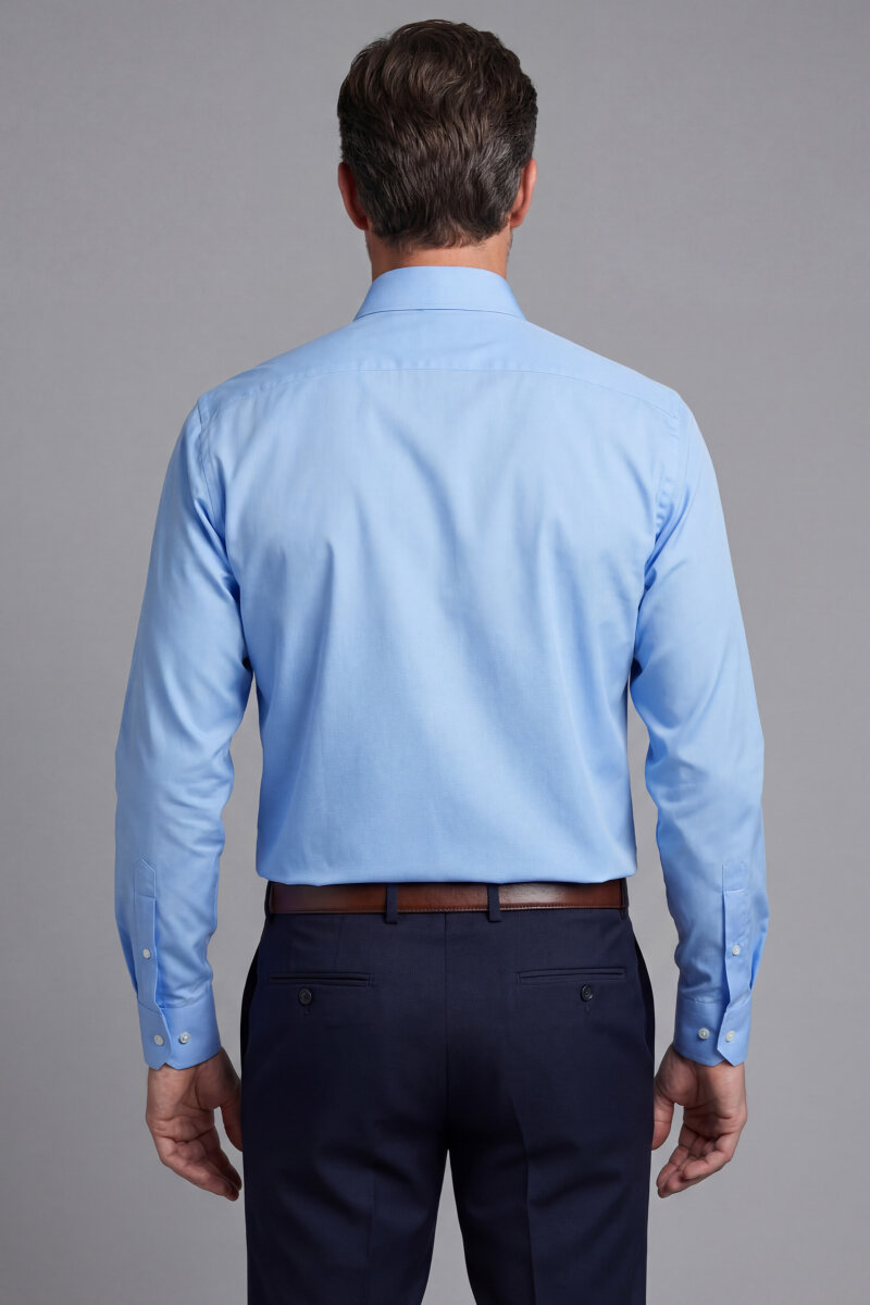 Mavi Uzun Kol Klasik Yaka Cepsiz Erkek Gömlek   - 2