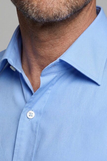 Mavi Uzun Kol Klasik Yaka Cepsiz Erkek Gömlek   - 3