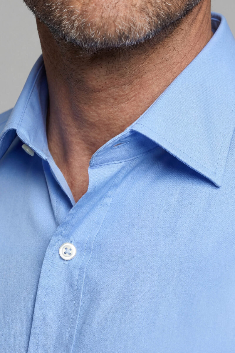 Mavi Uzun Kol Klasik Yaka Cepsiz Erkek Gömlek   - 3