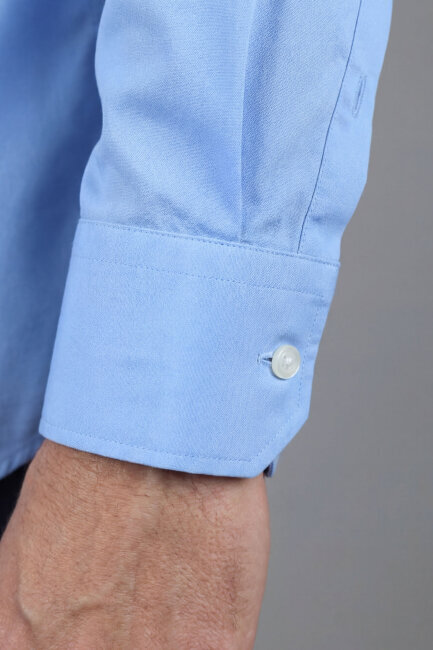 Mavi Uzun Kol Klasik Yaka Cepsiz Erkek Gömlek   - 5