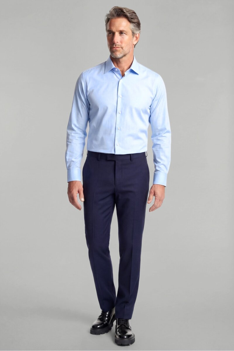 Mavi Uzun Kollu Basic Tek Cep Erkek Gömlek   - 4