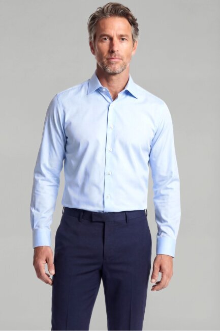 Mavi Uzun Kollu Basic Tek Cep Erkek Gömlek   - 1