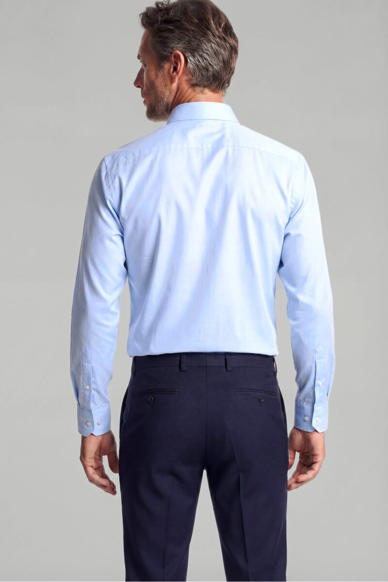 Mavi Uzun Kollu Basic Tek Cep Erkek Gömlek   - 2