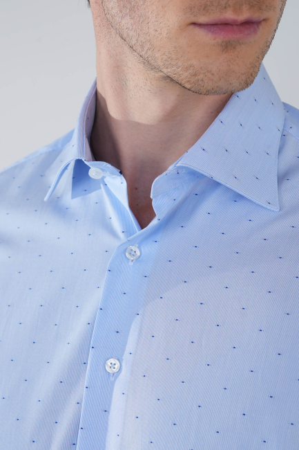 Mavi Uzun Kollu Pamuk Basic Erkek Cepsiz Gömlek   - 3