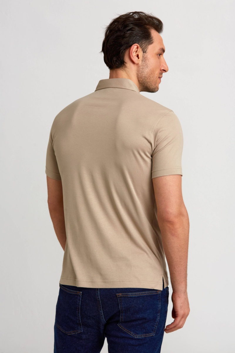 Merserize Pike Polo Yaka Bej Pamuk T-Shirt - 3