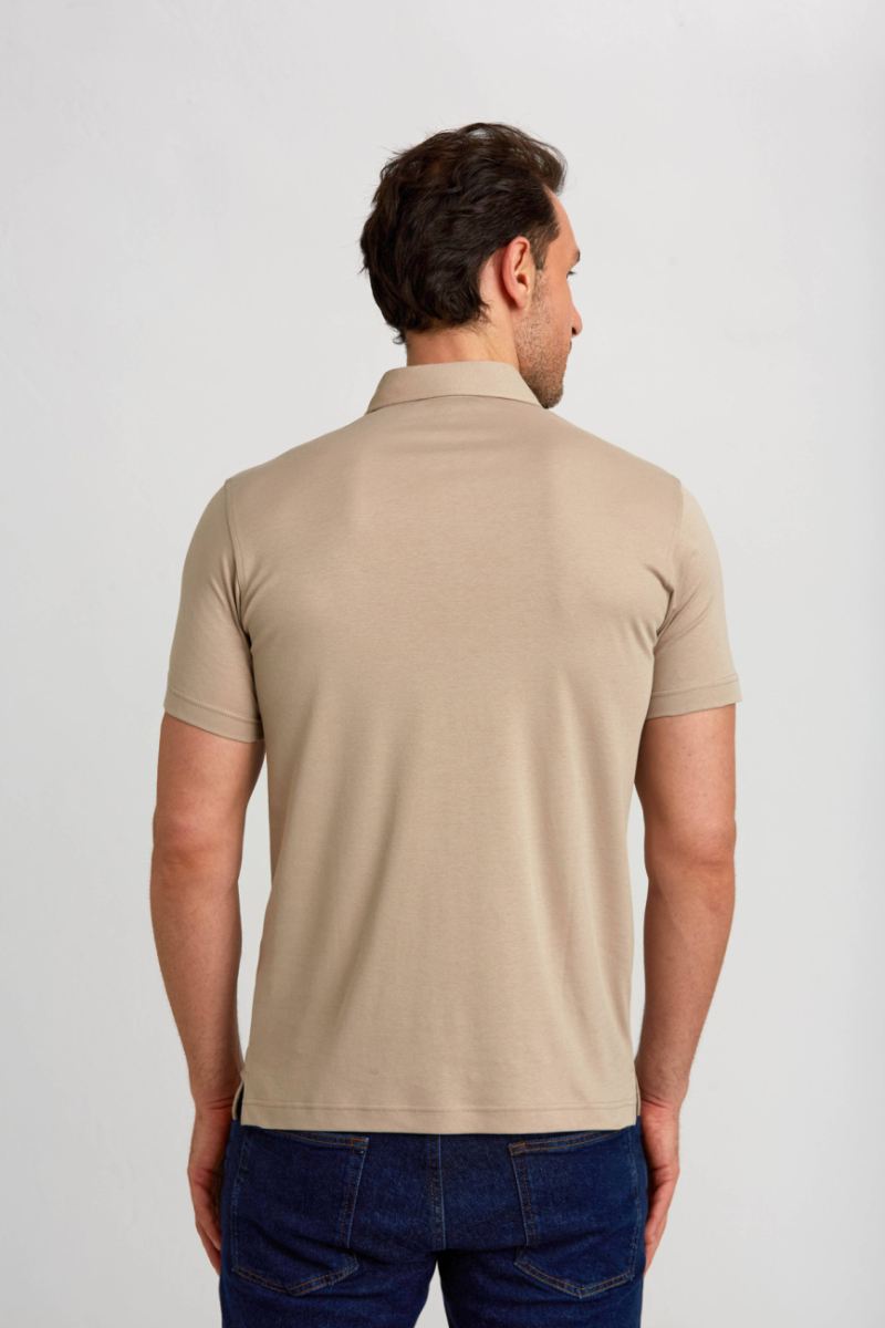 Merserize Pike Polo Yaka Bej Pamuk T-Shirt (1)