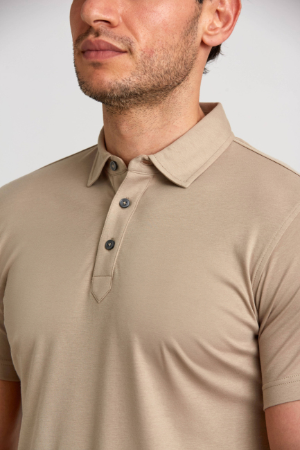 Merserize Pike Polo Yaka Bej Pamuk T-Shirt - 4