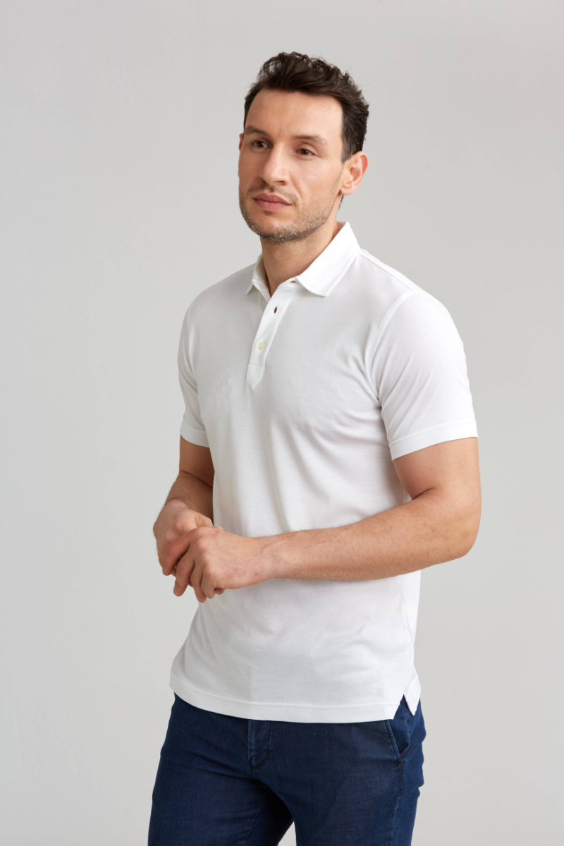 Merserize Pike Polo Yaka Beyaz Pamuk T-Shirt - 4