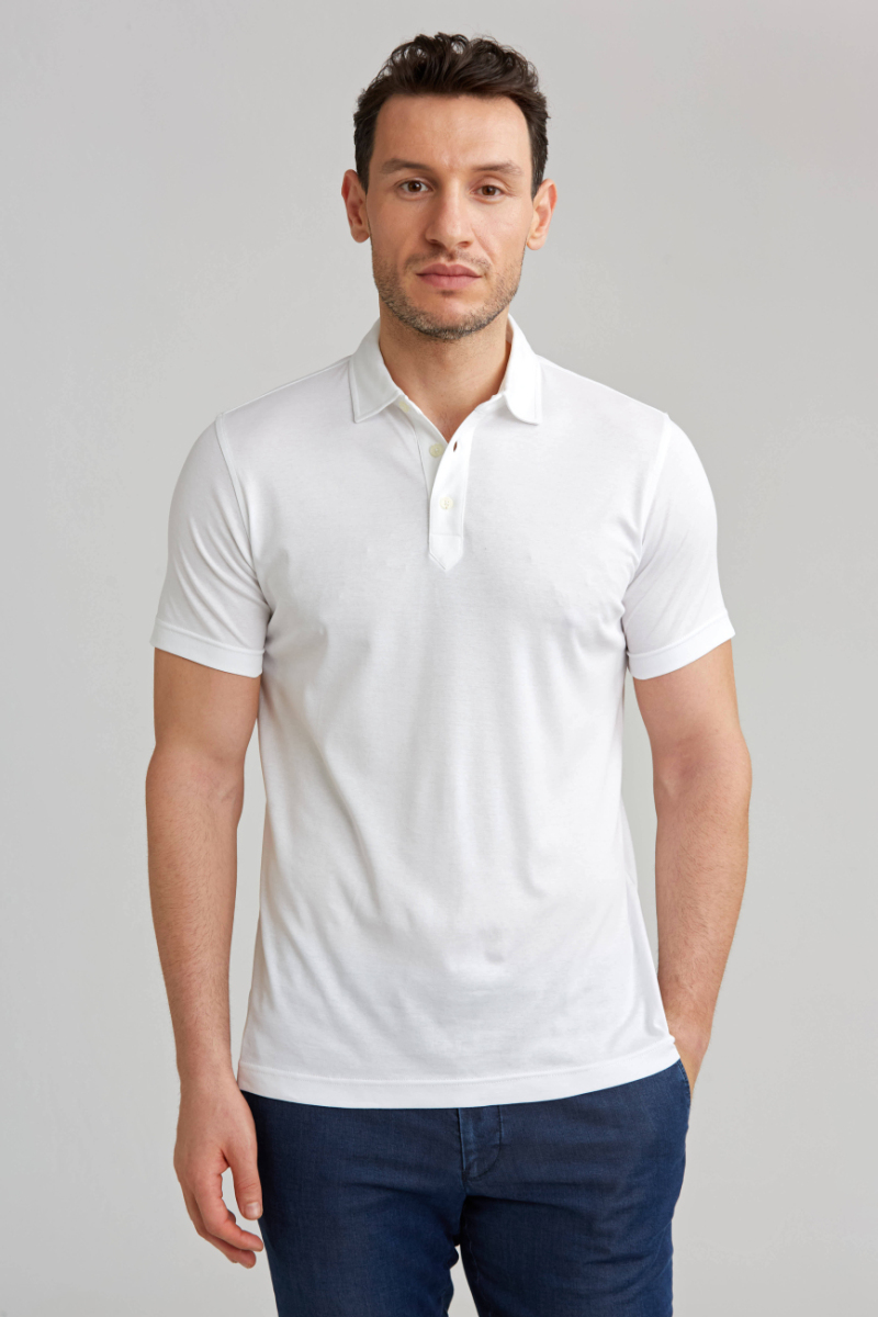 Merserize Pike Polo Yaka Beyaz Pamuk T-Shirt - 1