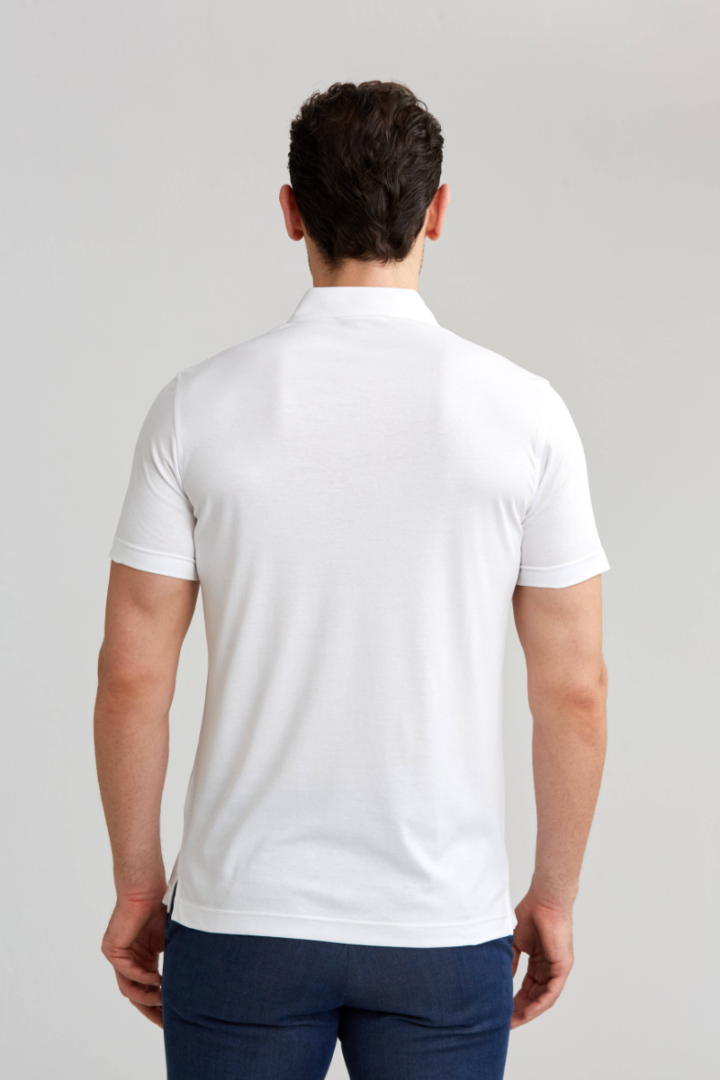 Merserize Pike Polo Yaka Beyaz Pamuk T-Shirt - 2