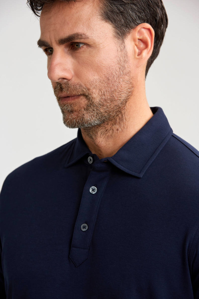 Merserize Pike Polo Yaka Lacivert Pamuk T-Shirt - 3