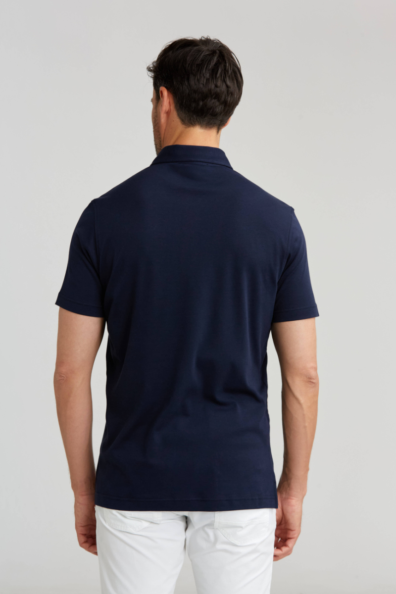 Merserize Pike Polo Yaka Lacivert Pamuk T-Shirt - 2