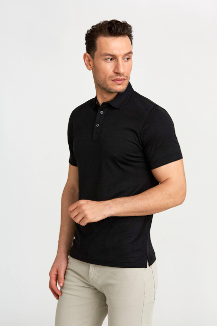 Merserize Pike Polo Yaka Siyah Erkek T-Shirt - 4
